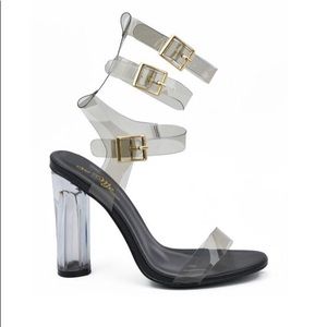 **Brand New**Black 3 Strap wedge Heels